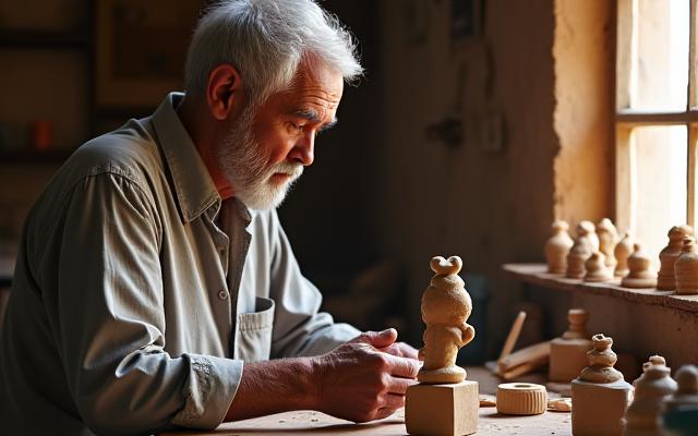 Scultore al lavoro su un'opera d'arte